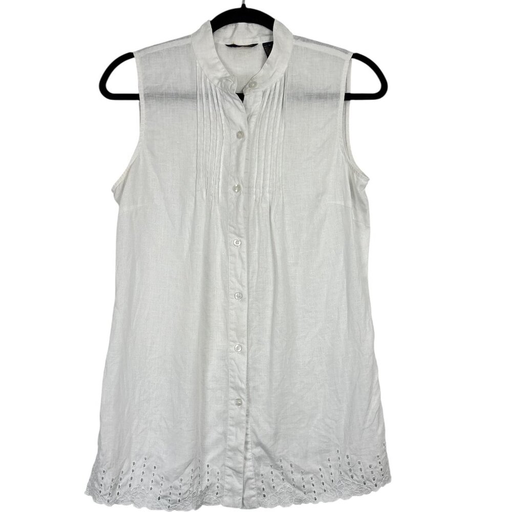 Ecologie White‎ Sleeveless Cottagecore Linen Top Women’s Medium Eyelet Trim